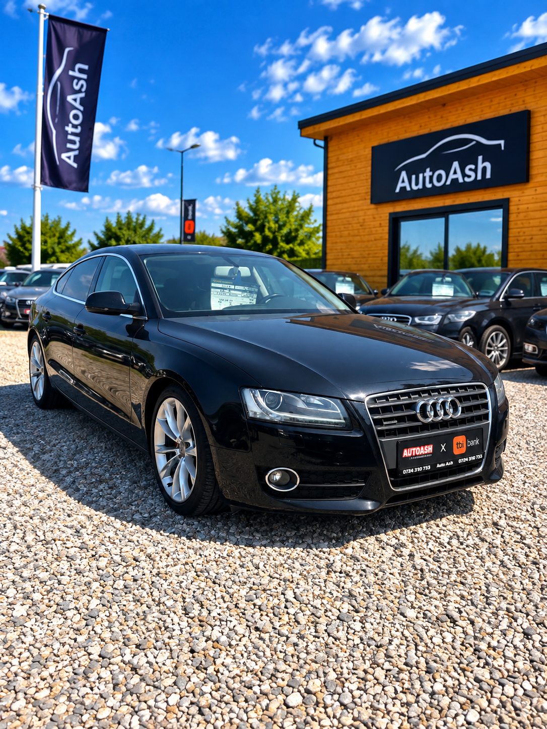 Audi A5 Sportback negru în parcul AUTOASH din Buftea